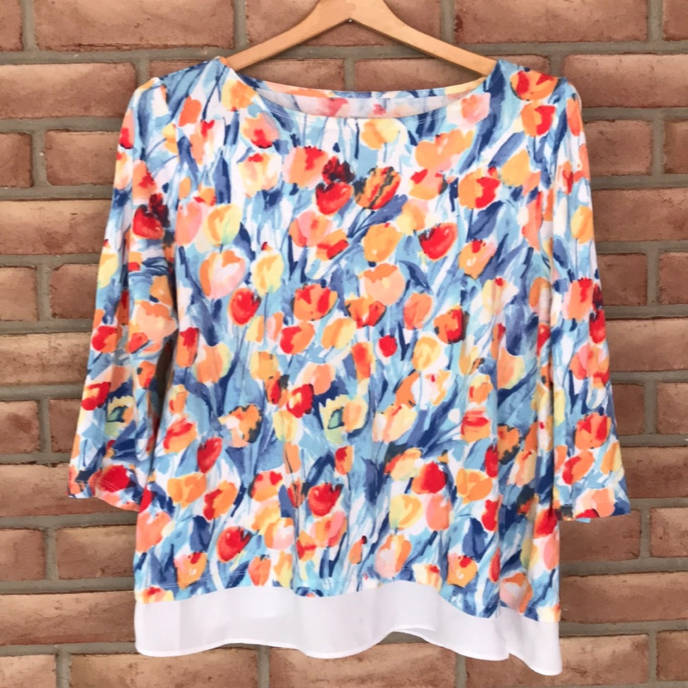 Talbots size L layered top with tulip print